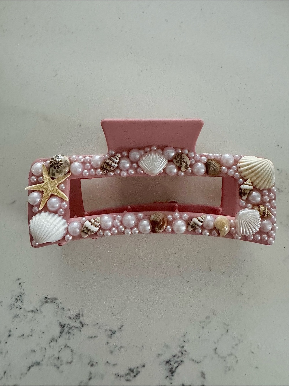 Pink Mermaid Pearl and Seashell Hair Claw Clip